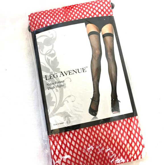 * Leg Ave #9011 Thigh High Red Fishnet NOS NWT - Picture 2 of 8